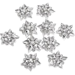 uxcell Handmade Star Beaded Patches, 10Pcs Glass Crystal Rhinestone Appliques Star Patches Appliques for Clothing DIY Sewing Accessories, White