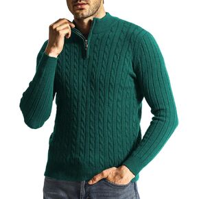 Surenow Men's Quarter-Zip Sweater Cable Knit Crew Neck Pullover Sweater Slim Fit Soft Thicken Casual Polo Sweaters for Men in Kuwait