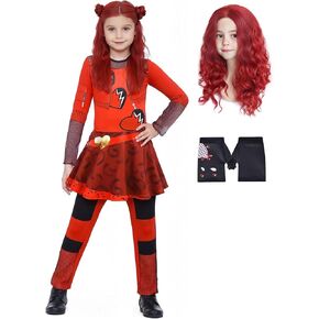 Girls Dress Red Rise Dress with Wigs for Kids Movie Halloween Birthday Parties 5-12Y