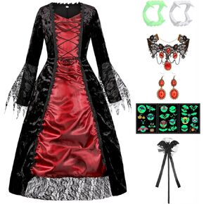 Royal Vampire Dress Kids Vampire Costume Girls Halloween Costumes Toddler Vampire Cosplay Outfit Birthday Dress Up Set