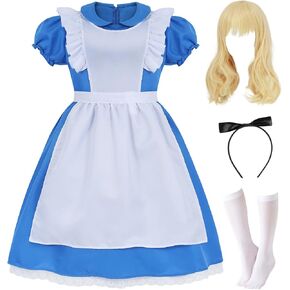 5pcs Kids Halloween Costume for Princess Costume Girls Kids Cute Blue Dress for Birthday Dress Up
