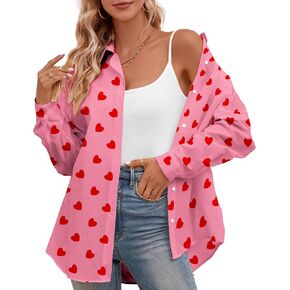Betusline Girl's and Women's Floral Print Shirt, Kids and Womens Long Sleeve Button Shirts Tops