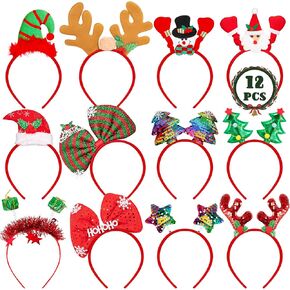HOVACY 12 PCS Christmas Headbands, Felt Xmas Head Topper, Various Design Santa Hat Snowman Reindeer Antler Bow Elf Hat Headpieces for Women Adults Kids Gifts Christmas Party Supplies