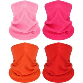 4 Pieces Winter Neck Warmers Fleece Gaiter Windproof Face Covering (Rose Red, Red, Pink, Orange, Large)