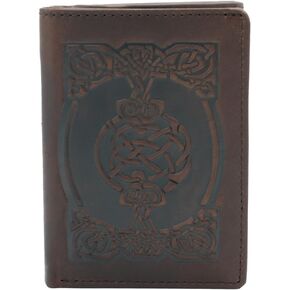 Briomhar Irish Tri-Fold Leather Wallet for Men - Irish Celtic Knot Design Made in Ireland - Black