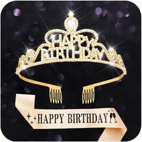 Kilshye Rhinestone Birthday Crowns and Tiaras Crystal Birthday Girls Tiara and Sash Party Costume Hair Accessories
