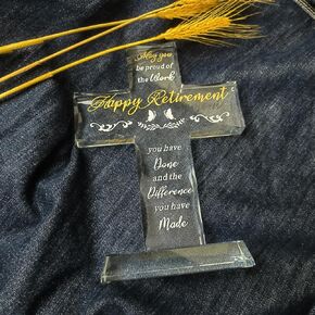 Rotroyce Retirement Gifts For Women Men, Cross Retirement Gifts With Led Base, Glass Cross Decoration, Happy Retirement Gifts For Coworker Nurses Teacher Friends Doctors (Style, Retirement Gifts)