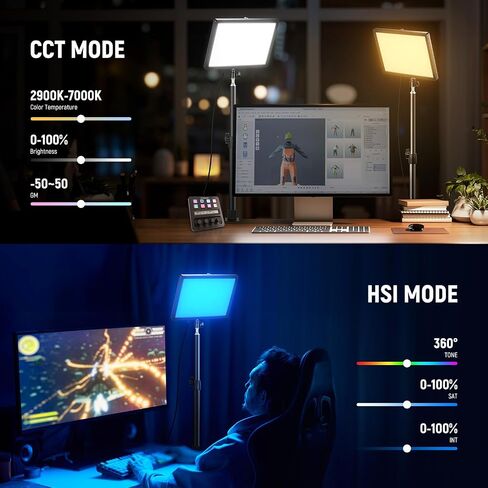 NEEWER GL25B 12.9" Streaming Key Light, 2.4G RT100 Remote & PC/Mac APP Control 25W 2300Lux/0.5m 2900K–7000K CRI98+ Dimmable Edge Emitting Silent Webcam Video Light with Desk Stand & USB Transmitter in Kuwait