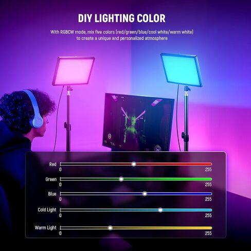 NEEWER GL25B 12.9" Streaming Key Light, 2.4G RT100 Remote & PC/Mac APP Control 25W 2300Lux/0.5m 2900K–7000K CRI98+ Dimmable Edge Emitting Silent Webcam Video Light with Desk Stand & USB Transmitter in Kuwait