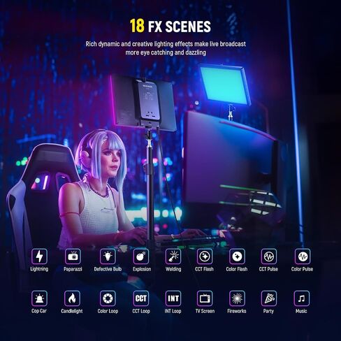 NEEWER GL25B 12.9" Streaming Key Light, 2.4G RT100 Remote & PC/Mac APP Control 25W 2300Lux/0.5m 2900K–7000K CRI98+ Dimmable Edge Emitting Silent Webcam Video Light with Desk Stand & USB Transmitter in Kuwait