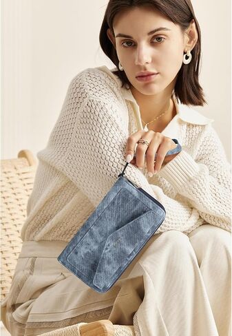 CLUCI Wallet Women RFID Blocking Credit Card Holder Large Capacity Wristlet Purse Multi Card Long Ladies Billfold Denim Blue in Saudi Arabia