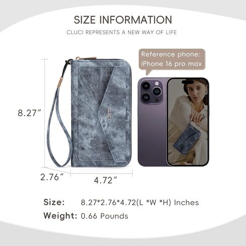 CLUCI Wallet Women RFID Blocking Credit Card Holder Large Capacity Wristlet Purse Multi Card Long Ladies Billfold Denim Blue in Saudi Arabia