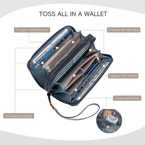 CLUCI Wallet Women RFID Blocking Credit Card Holder Large Capacity Wristlet Purse Multi Card Long Ladies Billfold Denim Blue in Saudi Arabia