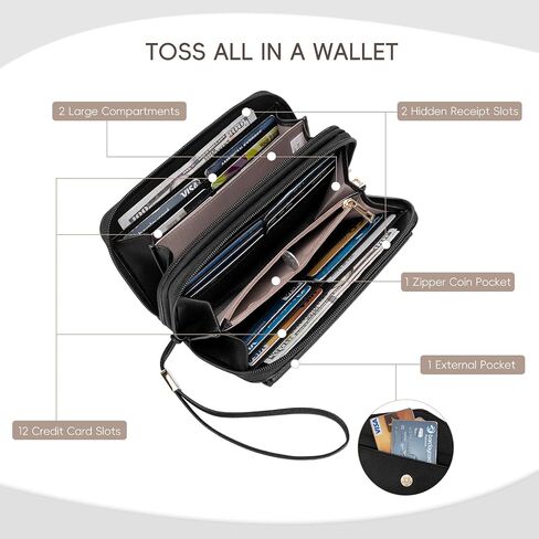 CLUCI Wallet Women RFID Blocking Credit Card Holder Large Capacity Wristlet Purse Multi Card Long Ladies Billfold Denim Blue in Saudi Arabia