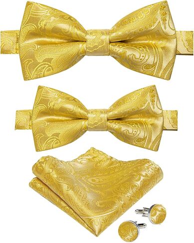 DiBanGu 2PCS Father and Son Bow Tie Silk Mens and Boys Pre-tied Bowtie & Pocket Square Cufflinks Set Kids Adjustable Bow Tie in Saudi Arabia