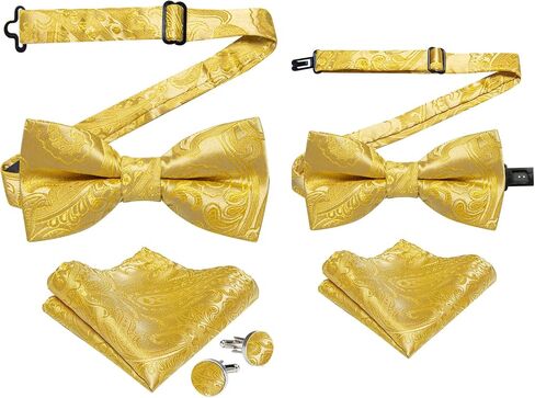 DiBanGu 2PCS Father and Son Bow Tie Silk Mens and Boys Pre-tied Bowtie & Pocket Square Cufflinks Set Kids Adjustable Bow Tie in Saudi Arabia