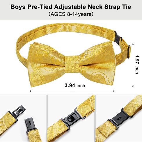 DiBanGu 2PCS Father and Son Bow Tie Silk Mens and Boys Pre-tied Bowtie & Pocket Square Cufflinks Set Kids Adjustable Bow Tie in Saudi Arabia