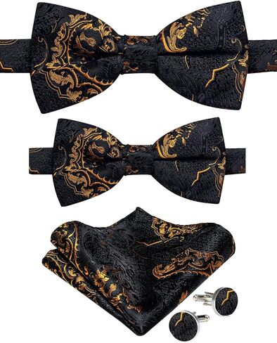 DiBanGu 2PCS Father and Son Bow Tie Silk Mens and Boys Pre-tied Bowtie & Pocket Square Cufflinks Set Kids Adjustable Bow Tie in Kuwait