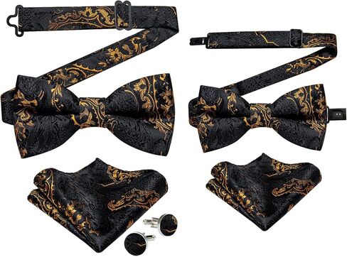 DiBanGu 2PCS Father and Son Bow Tie Silk Mens and Boys Pre-tied Bowtie & Pocket Square Cufflinks Set Kids Adjustable Bow Tie in Kuwait