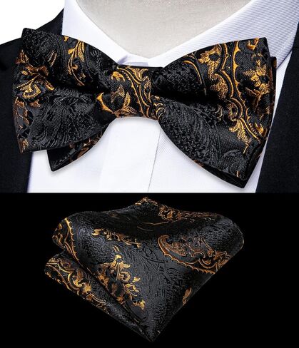 DiBanGu 2PCS Father and Son Bow Tie Silk Mens and Boys Pre-tied Bowtie & Pocket Square Cufflinks Set Kids Adjustable Bow Tie in Kuwait