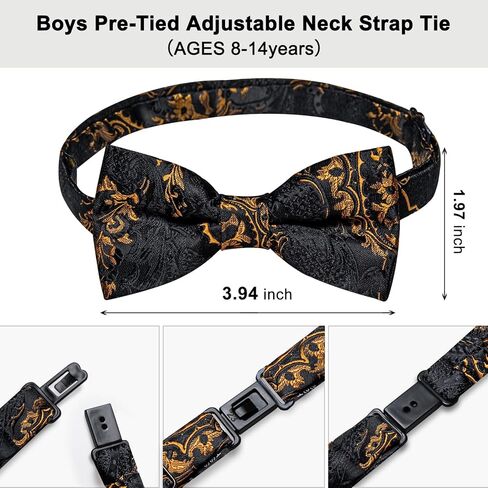 DiBanGu 2PCS Father and Son Bow Tie Silk Mens and Boys Pre-tied Bowtie & Pocket Square Cufflinks Set Kids Adjustable Bow Tie in Kuwait