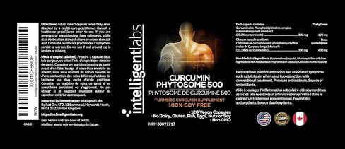 Intelligent Labs 500 مجم ميريفا كركمين فيتوسوم، 2900% أفضل امتصاصًا من كركم الكركم العادي، 100% خالي من الصويا، 120 كبسولة في كل زجاجة، مركب فيتوسوم الكركمين الكركم in Kuwait