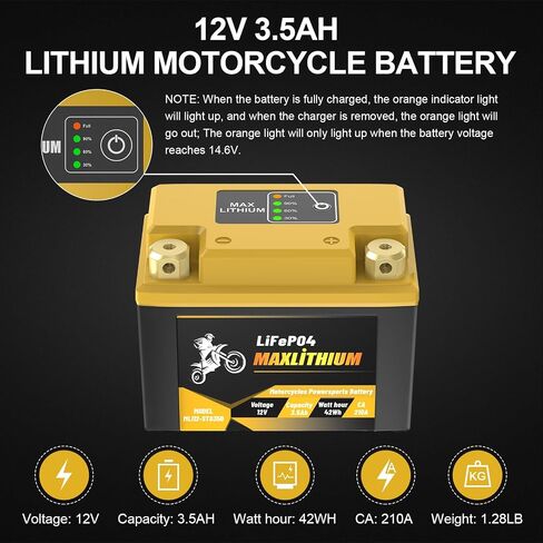 12V Lithium Motorcycle Battery 3.5Ah 210CA Smart BMS, Replacement YTX7L-BS/YTX5L-BS/YTX4L-BS/YTZ6-BS/YTZ7S-BS Battery, Compatible with Small Street Bikes, Motorcycle, Scooter, Lawn Mowers in Saudi Arabia