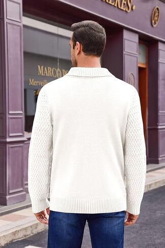 Runcati Mens Shawl Collar Pullover Sweater Casual Cable Knit Long Sleeve Loose Fit Sweaters in Saudi Arabia