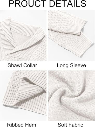 Runcati Mens Shawl Collar Pullover Sweater Casual Cable Knit Long Sleeve Loose Fit Sweaters in Saudi Arabia