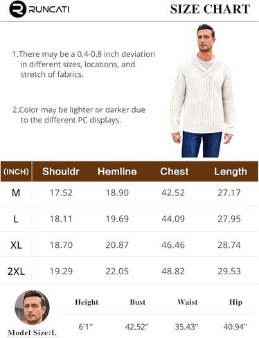 Runcati Mens Shawl Collar Pullover Sweater Casual Cable Knit Long Sleeve Loose Fit Sweaters in Saudi Arabia