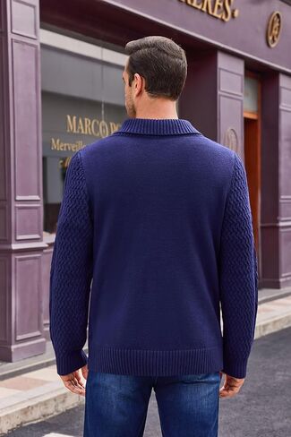 Runcati Mens Shawl Collar Pullover Sweater Casual Cable Knit Long Sleeve Loose Fit Sweaters in Saudi Arabia
