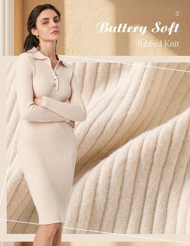 DRESSTELLS Sweater Dress for Women 2024 Long Sleeve V Neck Button Fall Stretchy Ribbed Knit Pullover Dress in Saudi Arabia