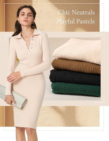 DRESSTELLS Sweater Dress for Women 2024 Long Sleeve V Neck Button Fall Stretchy Ribbed Knit Pullover Dress in Saudi Arabia