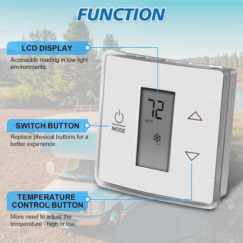3316250.712 RV Wall Thermostat, Single Zone RV AC Thermostat for Dometic Air Conditioners, Fit for for RV/Campers/Trailers, Black in Kuwait