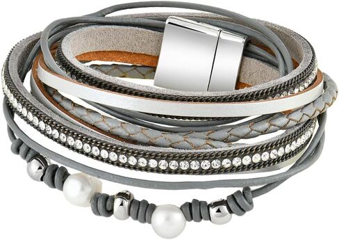 Leather Wrap Bracelet for Women Trendy Double Wrap Layered Wristband Jewelry for Ladies and Mother Christmas in Saudi Arabia