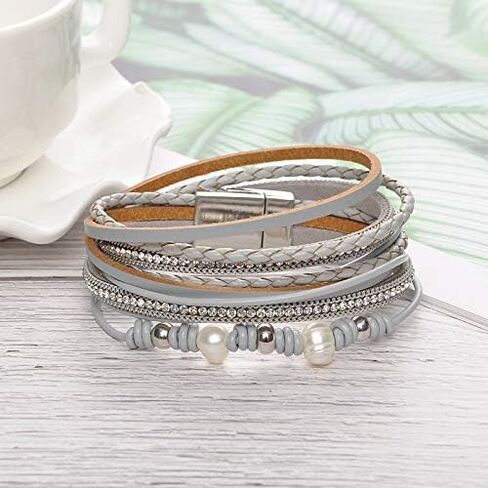 Leather Wrap Bracelet for Women Trendy Double Wrap Layered Wristband Jewelry for Ladies and Mother Christmas in Saudi Arabia