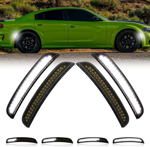 LED Sequential Side Marker Lights for Charger 2015-2023. Front Rear LED Fender Light, Smoked Lens, White Parking Lamp Functionality, Compatible with Charger SXT, for Scatpack, for SRT Hellcat, 4Pcs in Saudi Arabia
