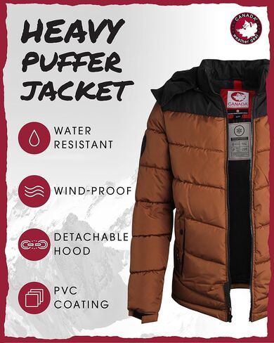 سترة منتفخة للرجال من CANADA WEATHER GEAR - معطف شتوي فقاعي - سترات خارجية مقاومة للماء للرجال (M-XXL) in Kuwait