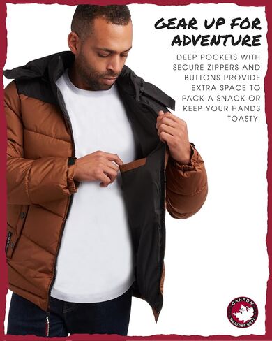 سترة منتفخة للرجال من CANADA WEATHER GEAR - معطف شتوي فقاعي - سترات خارجية مقاومة للماء للرجال (M-XXL) in Kuwait