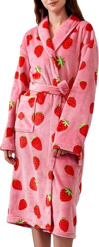Women's Fleece Bath Robe Full Length Plush Soft Bathrobe Warm Lounge Sleepwear Robe with Pockets Gift for Mom Wife Dad Friend in Saudi Arabia