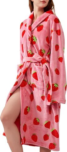 Women's Fleece Bath Robe Full Length Plush Soft Bathrobe Warm Lounge Sleepwear Robe with Pockets Gift for Mom Wife Dad Friend in Saudi Arabia