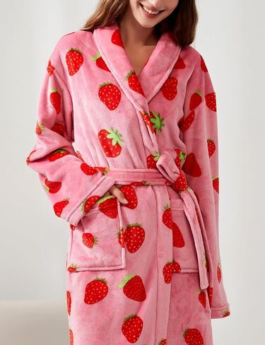 Women's Fleece Bath Robe Full Length Plush Soft Bathrobe Warm Lounge Sleepwear Robe with Pockets Gift for Mom Wife Dad Friend in Saudi Arabia