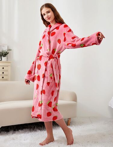 Women's Fleece Bath Robe Full Length Plush Soft Bathrobe Warm Lounge Sleepwear Robe with Pockets Gift for Mom Wife Dad Friend in Saudi Arabia