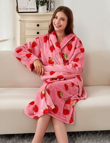 Women's Fleece Bath Robe Full Length Plush Soft Bathrobe Warm Lounge Sleepwear Robe with Pockets Gift for Mom Wife Dad Friend in Saudi Arabia