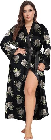 Taylor Eddie Womens Plus Size Silk Kimono Long Robes, Bride Bridesmaid Wedding Party Satin Robes Lightweight Sleepwear in Saudi Arabia