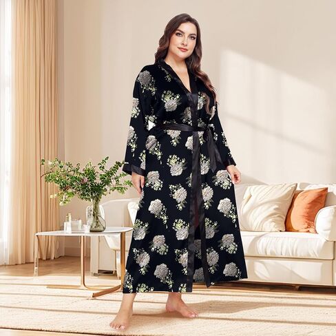 Taylor Eddie Womens Plus Size Silk Kimono Long Robes, Bride Bridesmaid Wedding Party Satin Robes Lightweight Sleepwear in Saudi Arabia