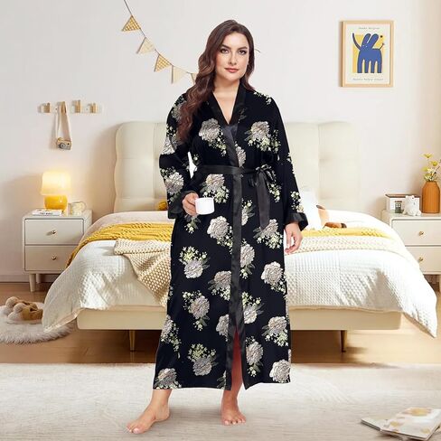 Taylor Eddie Womens Plus Size Silk Kimono Long Robes, Bride Bridesmaid Wedding Party Satin Robes Lightweight Sleepwear in Saudi Arabia