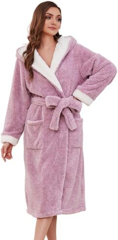 HEARTNICE Womens Hooded Plush Robes Soft Warm Long Bathrobe for Women Fluffy Winter Loungewear in Saudi Arabia