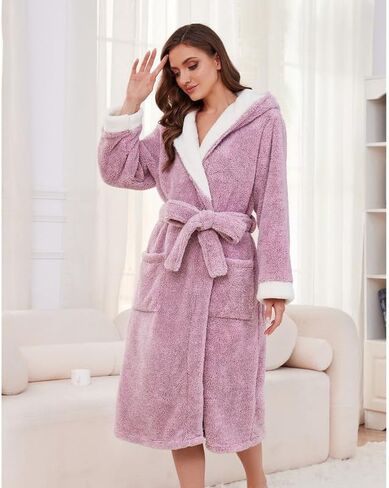 HEARTNICE Womens Hooded Plush Robes Soft Warm Long Bathrobe for Women Fluffy Winter Loungewear in Saudi Arabia