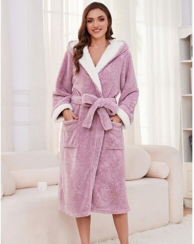 HEARTNICE Womens Hooded Plush Robes Soft Warm Long Bathrobe for Women Fluffy Winter Loungewear in Saudi Arabia